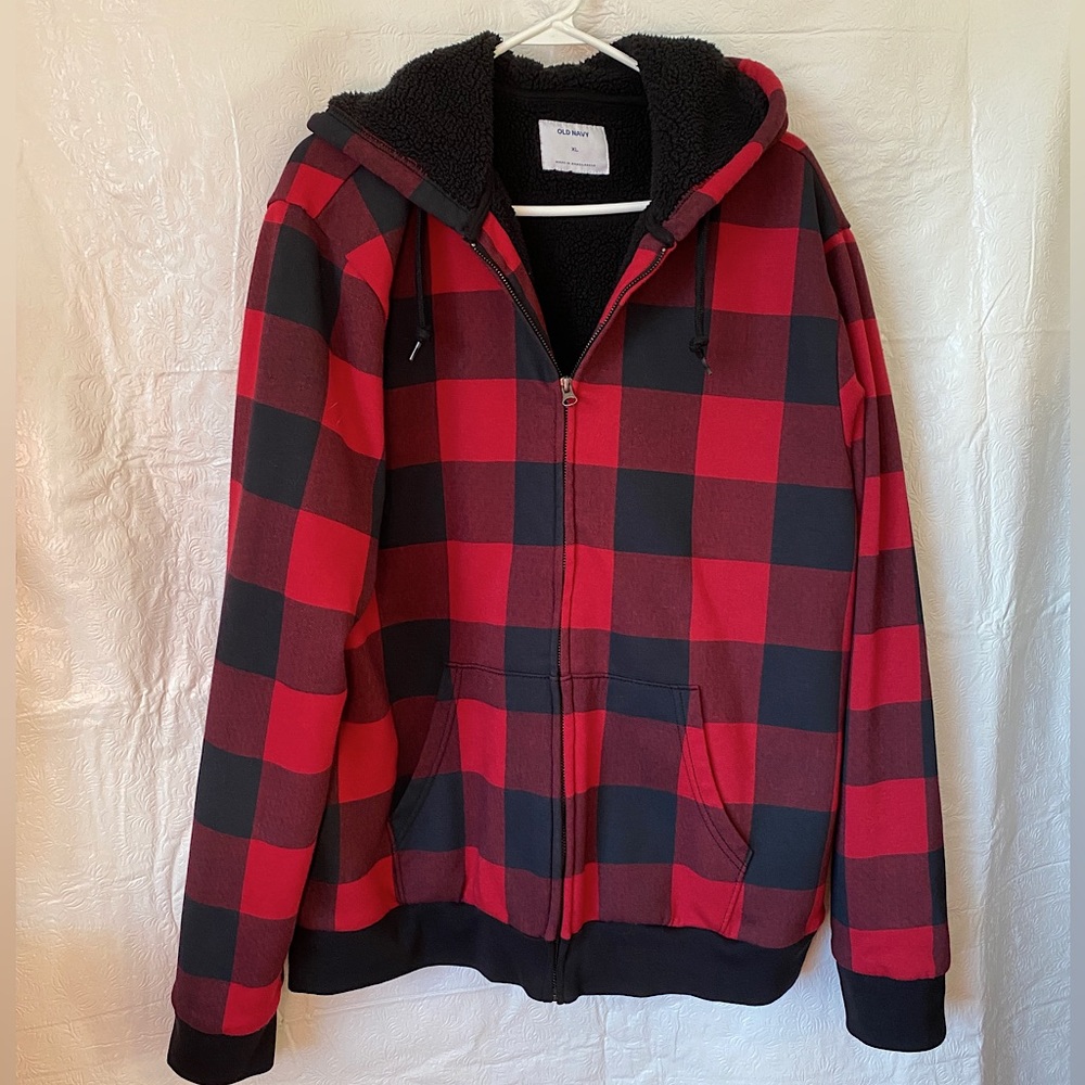 Old Navy Men's Buffalo Plaid Sherpa Hooded Jacket XL